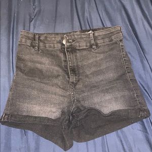 High waist black denim shorts